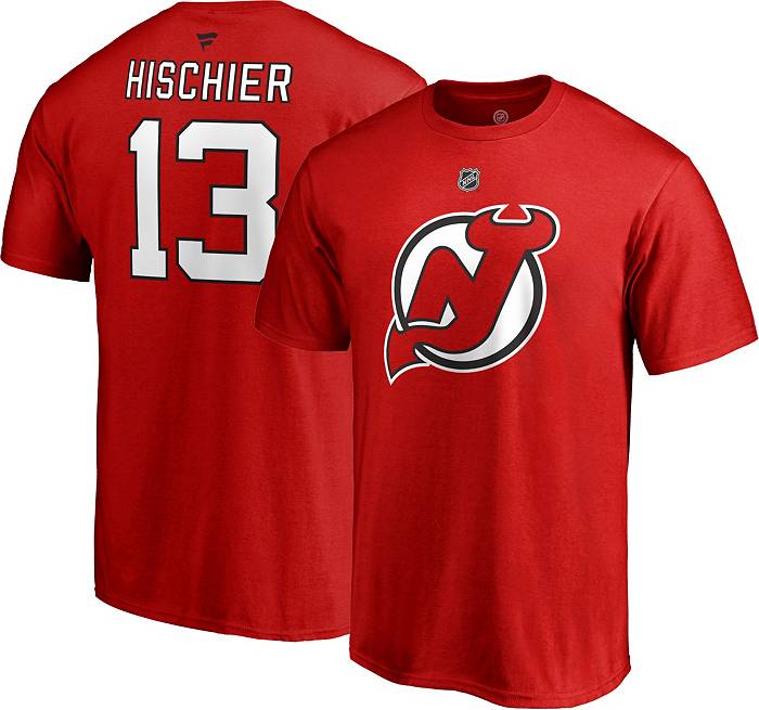 Men's Fanatics Branded Nico Hischier Red New Jersey Devils Team Authentic  Stack Name & Number T-Shirt