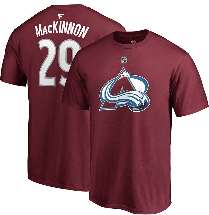 Men's Fanatics Branded Nathan MacKinnon Burgundy Colorado Avalanche Team Authentic Stack Name & Number T-Shirt