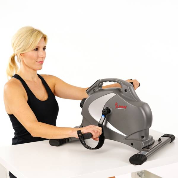 Sunny Health Fitness Mini EXERCISE BIKE,Portable Magnetic STATIONARY BIKE Gray