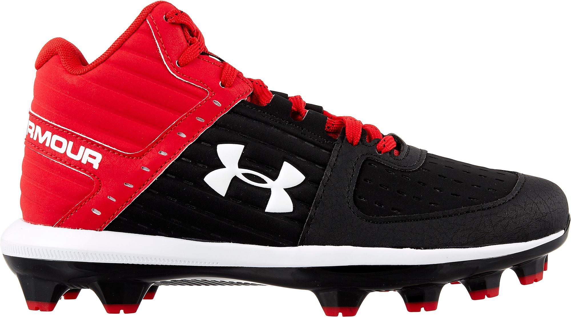 red and black under armour baseball cleats