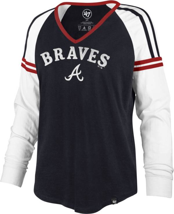 ‘47 Women's Atlanta Braves Navy Prime Long Sleeve V-Neck T-Shirt