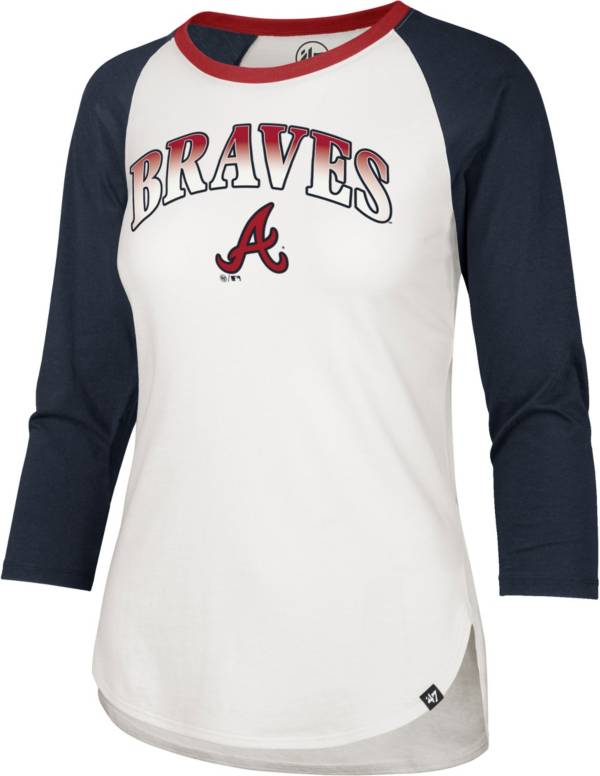 ‘47 Women's Atlanta Braves Navy Splitter Raglan Three-Quarter Sleeve T-Shirt