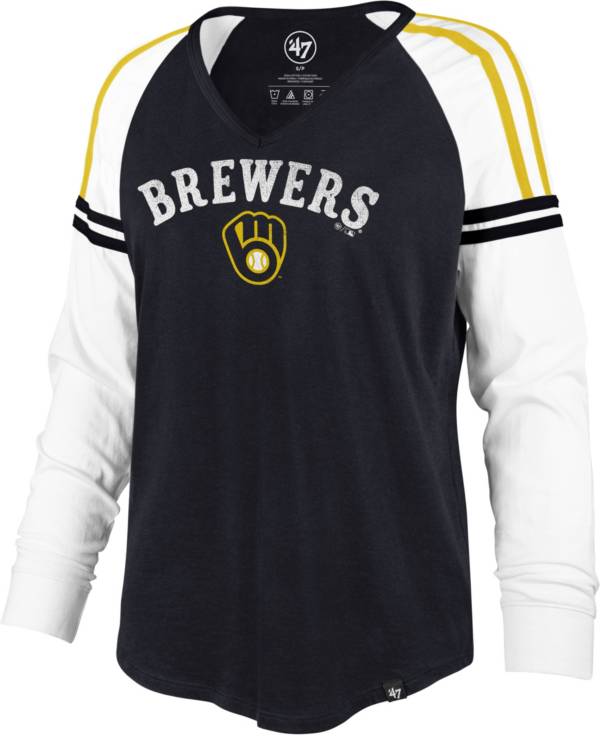 ‘47 Women's Milwaukee Brewers Navy Prime Long Sleeve V-Neck T-Shirt