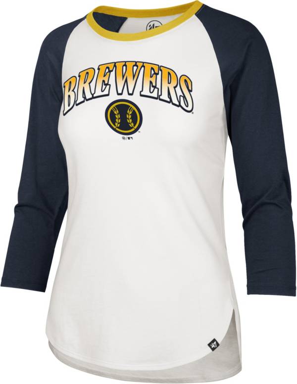 ‘47 Women's Milwaukee Brewers Navy Splitter Raglan Three-Quarter Sleeve T-Shirt