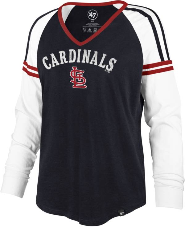 ‘47 Women's St. Louis Cardinals Navy Prime Long Sleeve V-Neck T-Shirt