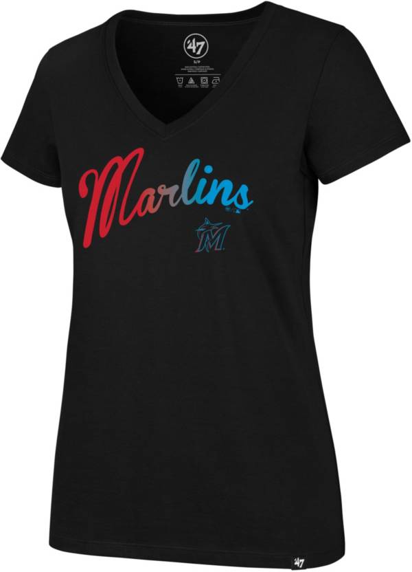 '47 Women's Miami Marlins Ultra Rival V-Neck T-Shirt
