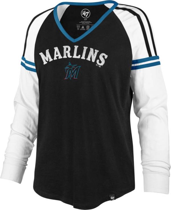 ‘47 Women's Miami Marlins Black Prime Long Sleeve V-Neck T-Shirt