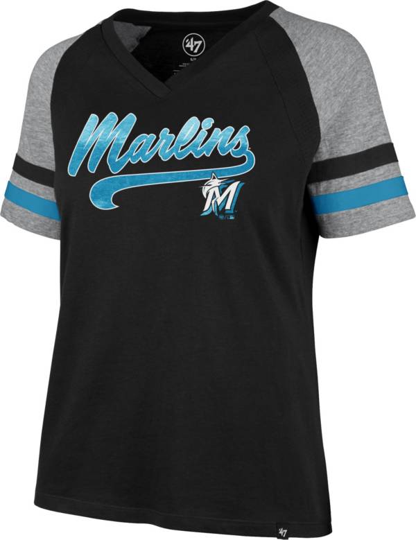 ‘47 Women's Miami Marlins Black Pavilion V-Neck T-Shirt
