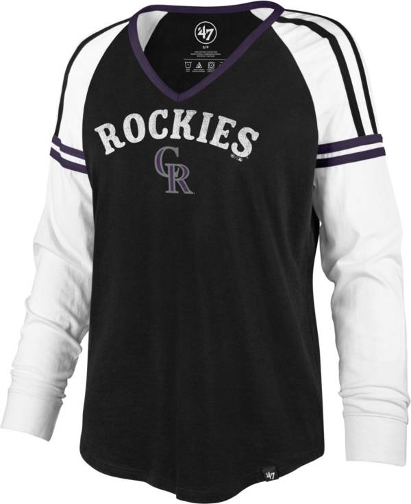 ‘47 Women's Colorado Rockies Black Prime Long Sleeve V-Neck T-Shirt