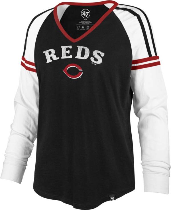 ‘47 Women's Cincinnati Reds Black Prime Long Sleeve V-Neck T-Shirt