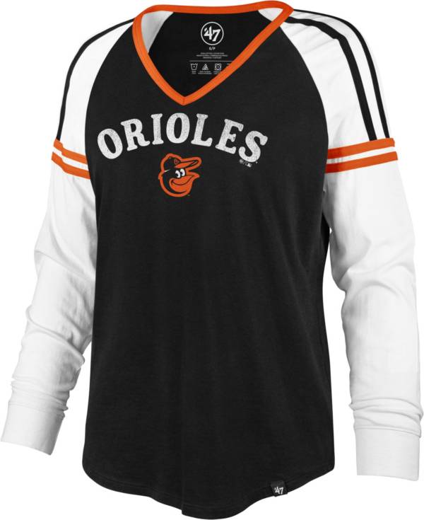 ‘47 Women's Baltimore Orioles Black Prime Long Sleeve V-Neck T-Shirt product image