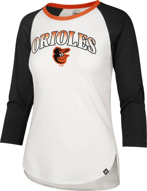 ‘47 Women's Baltimore Orioles Black Splitter Raglan Three-Quarter Sleeve T-Shirt