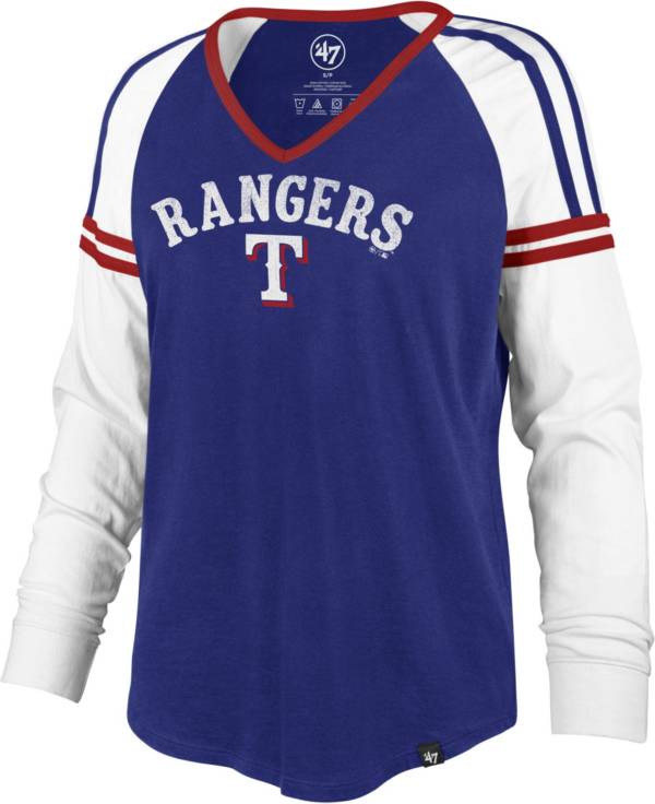 ‘47 Women's Texas Rangers Royal Prime Long Sleeve V-Neck T-Shirt