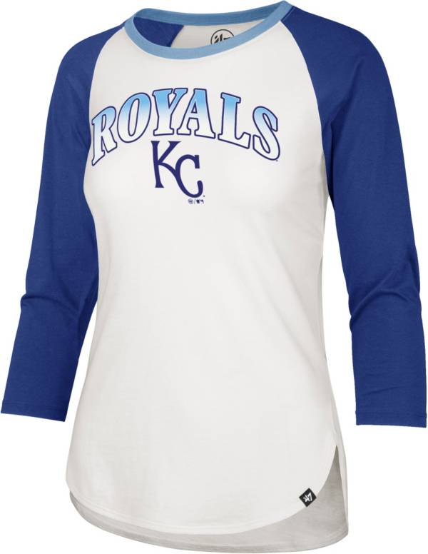 ‘47 Women's Kansas City Royals Royal Blue Splitter Raglan Three-Quarter Sleeve T-Shirt