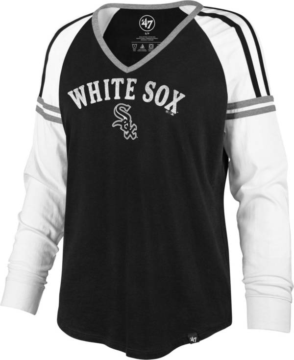 ‘47 Women's Chicago White Sox Black Prime Long Sleeve V-Neck T-Shirt