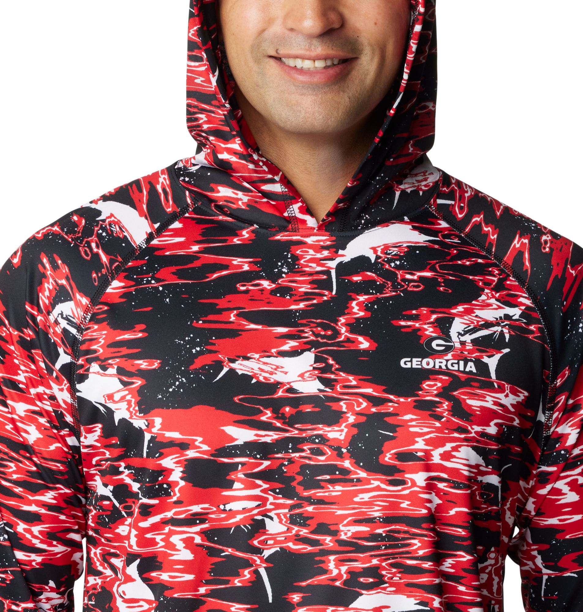 Columbia Men's Georgia Bulldogs Black PFG Super Terminal Tackle Long Sleeve Hooded T-Shirt product image