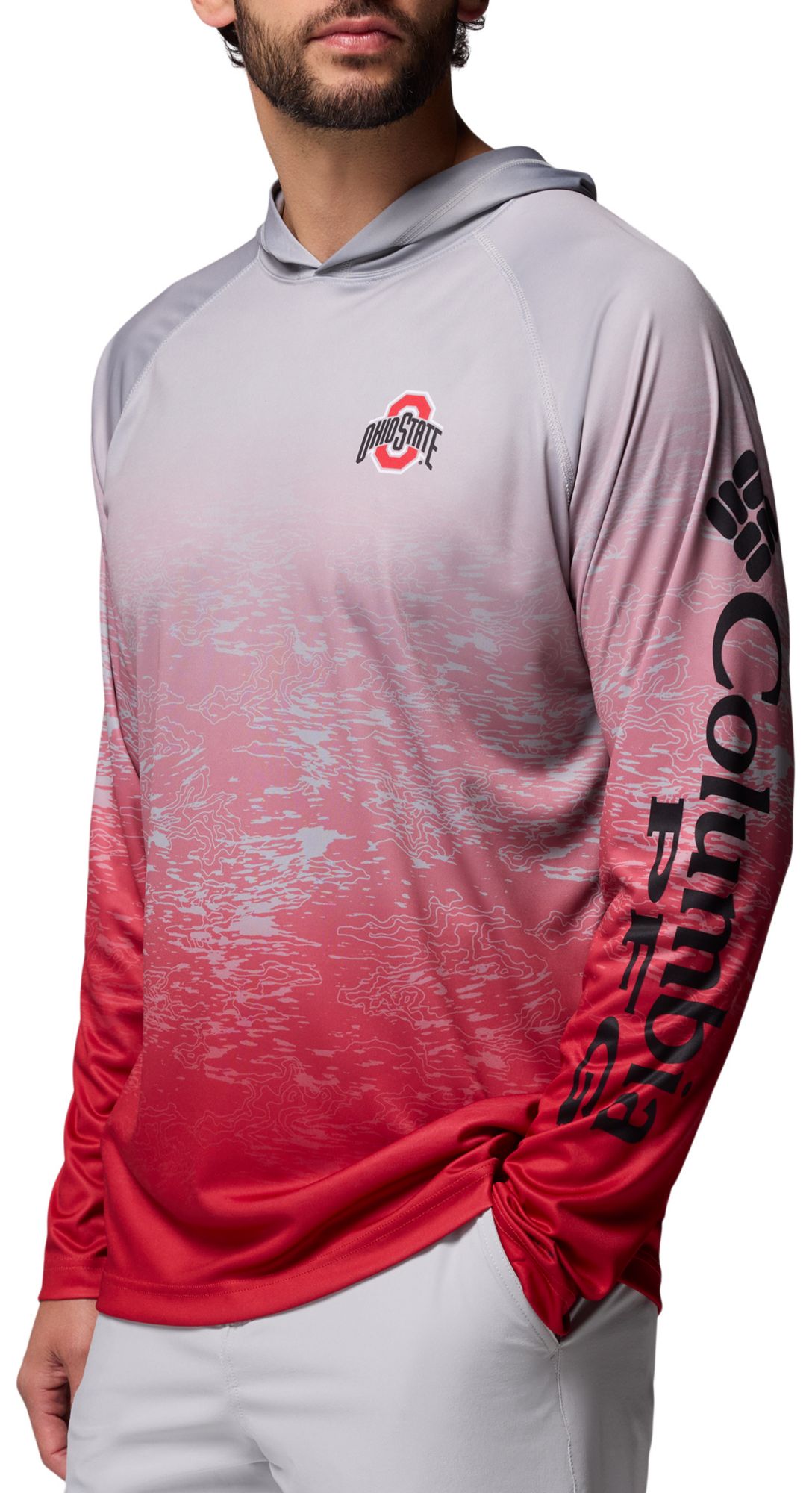 Columbia Men's Ohio State Buckeyes Grey Super Terminal Tackle Ombre Pullover Hoodie product image