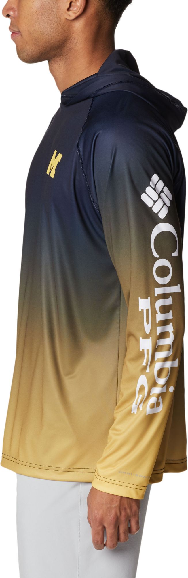 Columbia Men's Michigan Wolverines Blue PFG Super Terminal Tackle Long Sleeve Hooded T-Shirt product image