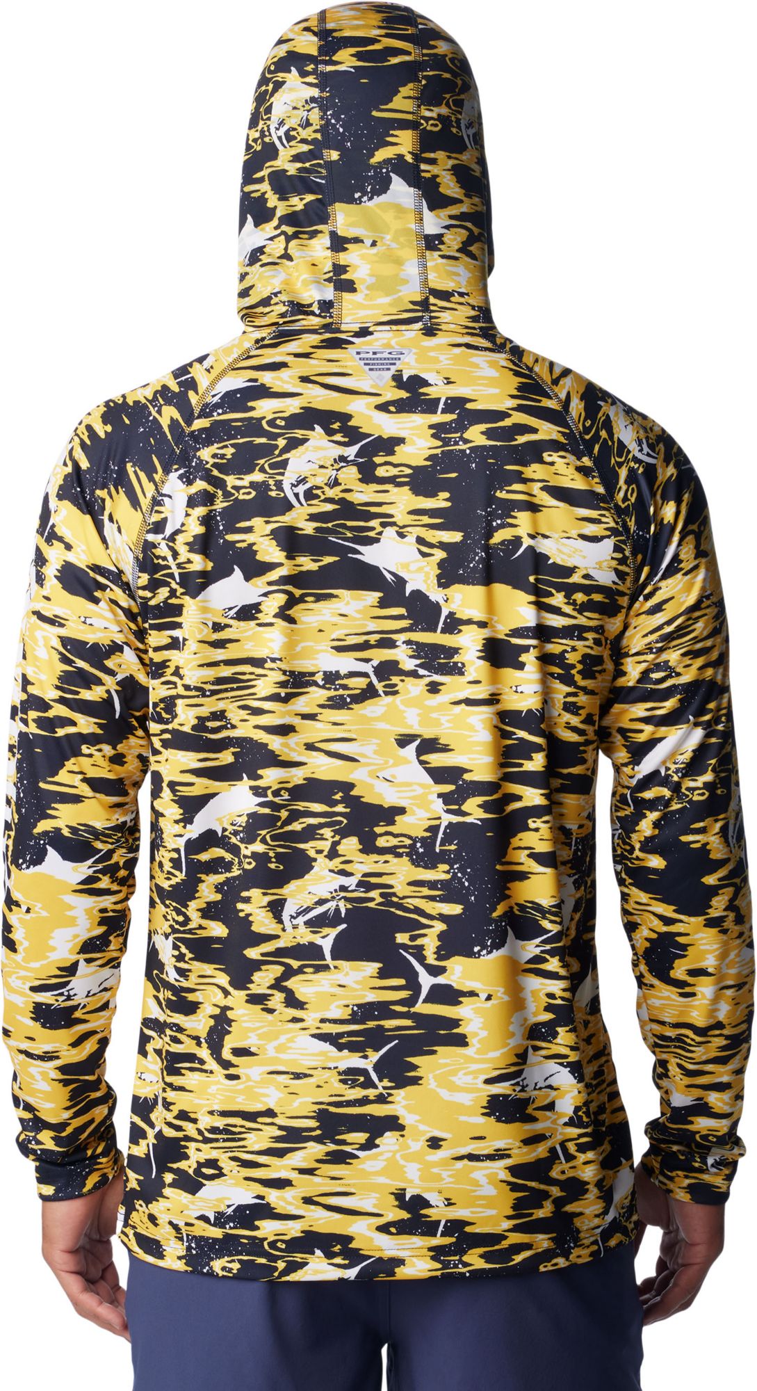 Columbia Men's Michigan Wolverines Blue PFG Super Terminal Tackle Long Sleeve Hooded T-Shirt product image