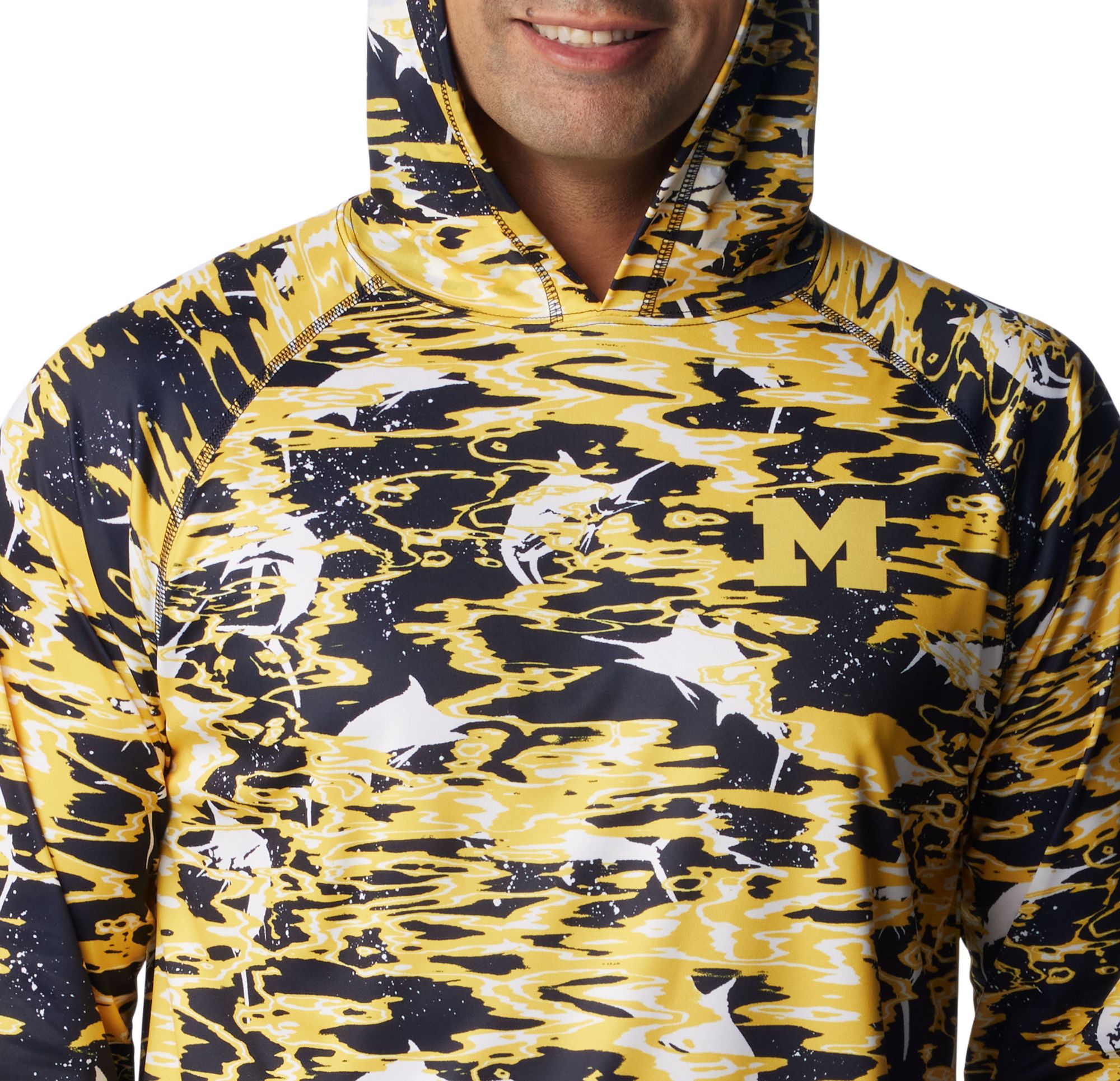 Columbia Men's Michigan Wolverines Blue PFG Super Terminal Tackle Long Sleeve Hooded T-Shirt product image