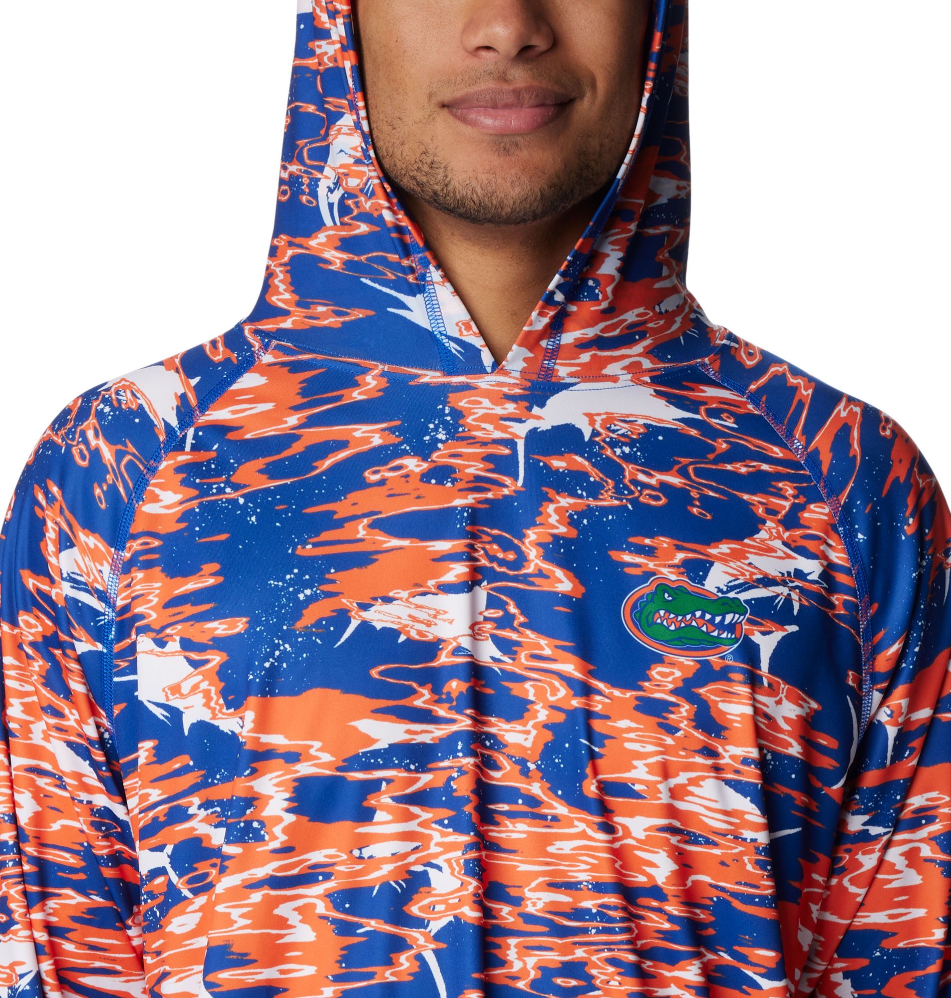 Columbia Men's Florida Gators Blue PFG Super Terminal Tackle Long Sleeve Hooded T-Shirt product image