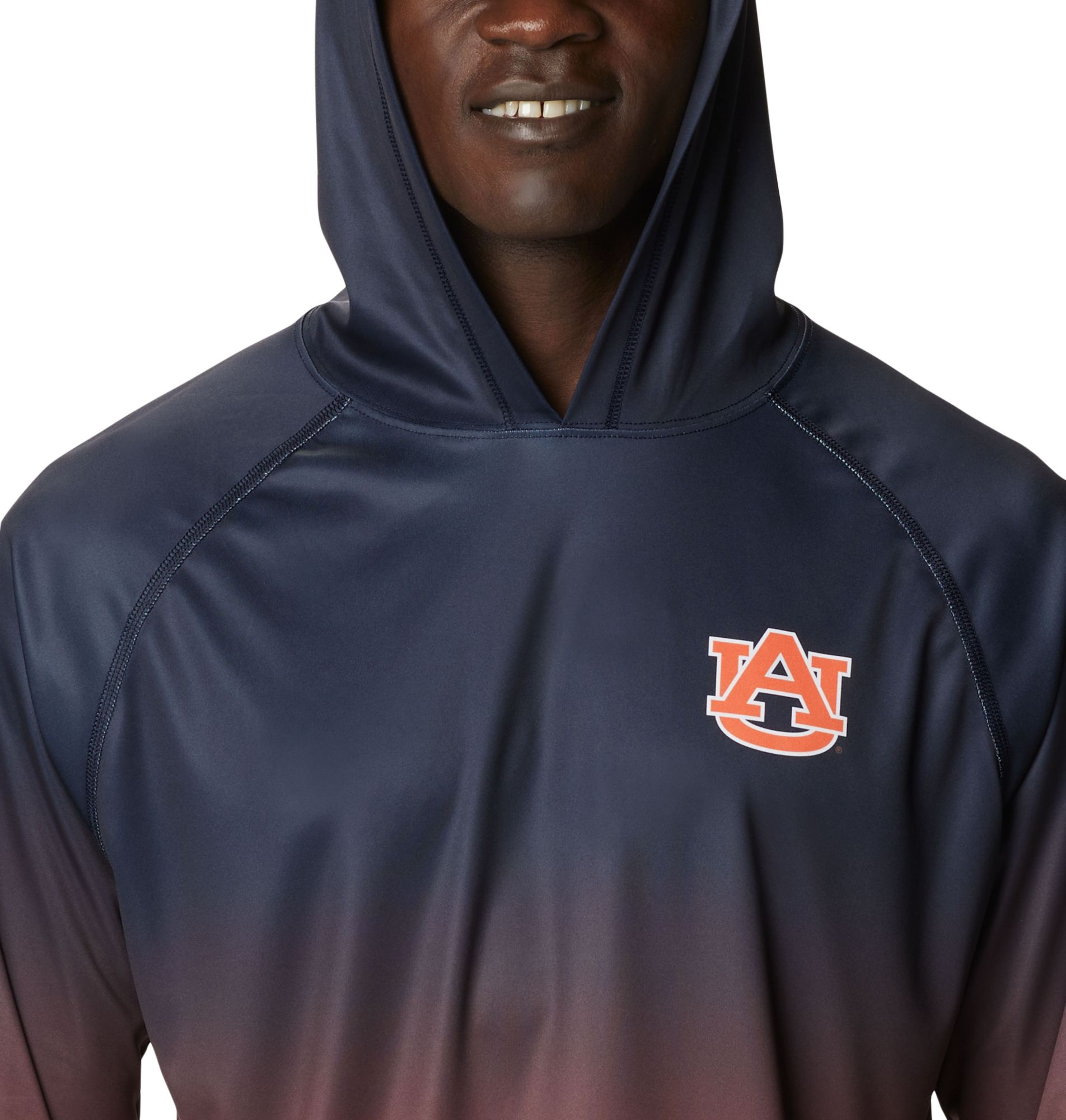 Columbia Men's Auburn Tigers Blue PFG Super Terminal Tackle Long Sleeve Hooded T-Shirt product image