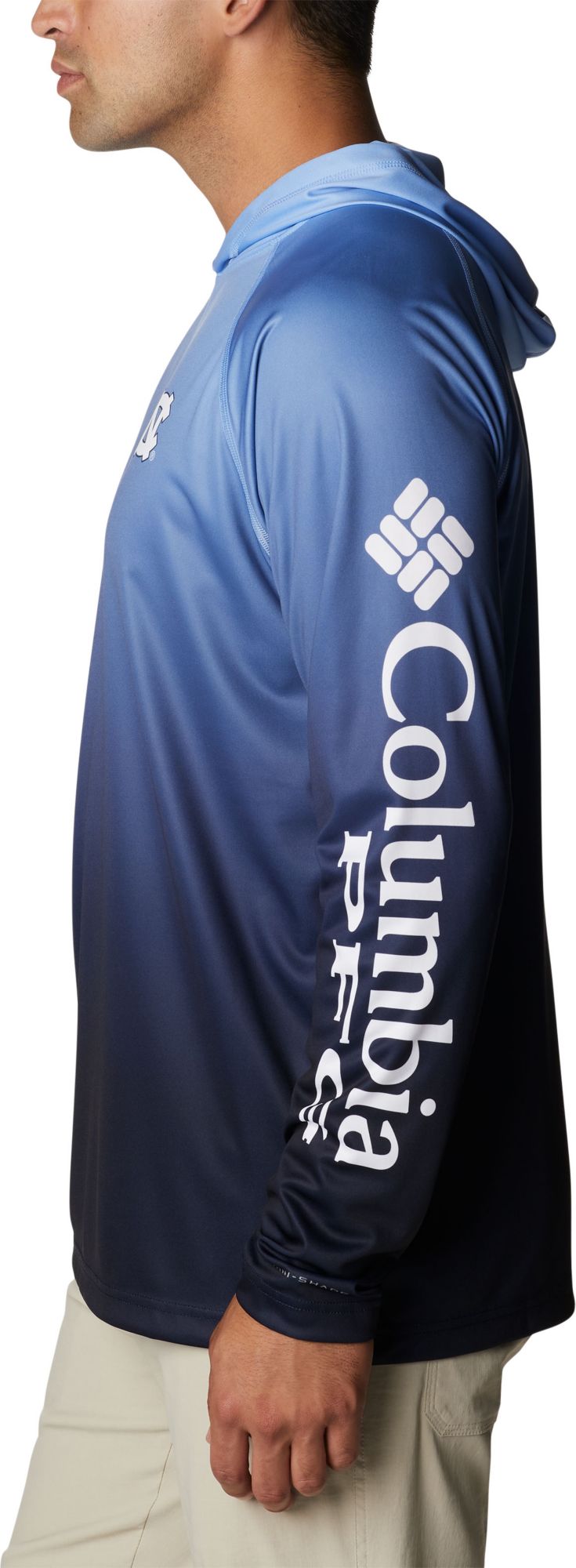 Columbia Men's North Carolina Tar Heels White PFG Super Terminal Tackle Long Sleeve Hooded T-Shirt product image