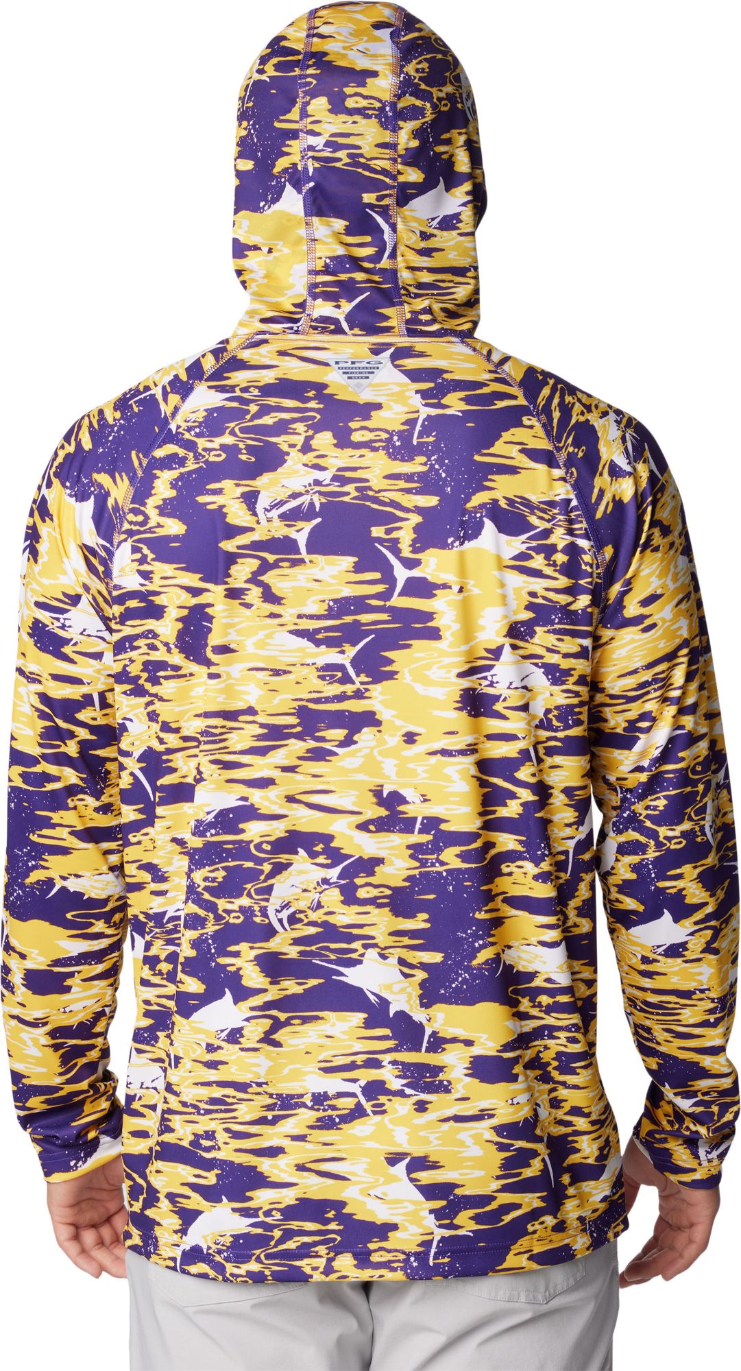 Columbia Men's LSU Tigers Purple PFG Super Terminal Tackle Long Sleeve Hooded T-Shirt