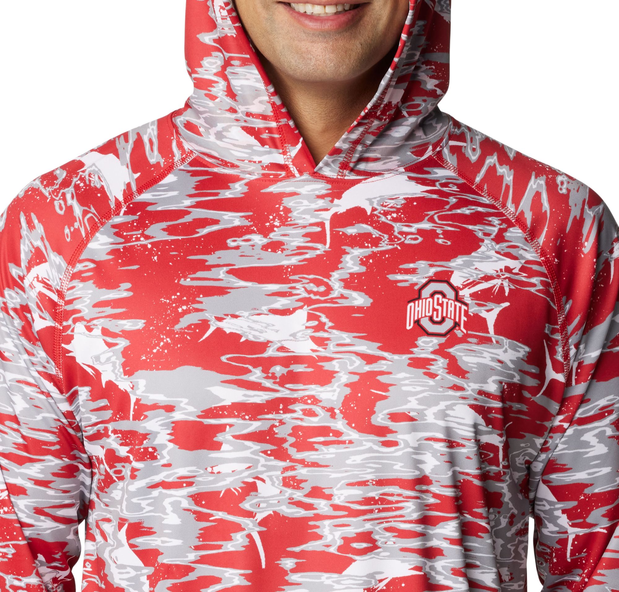 Columbia Men's Ohio State Buckeyes Scarlet PFG Super Terminal Tackle Long Sleeve Hooded T-Shirt product image