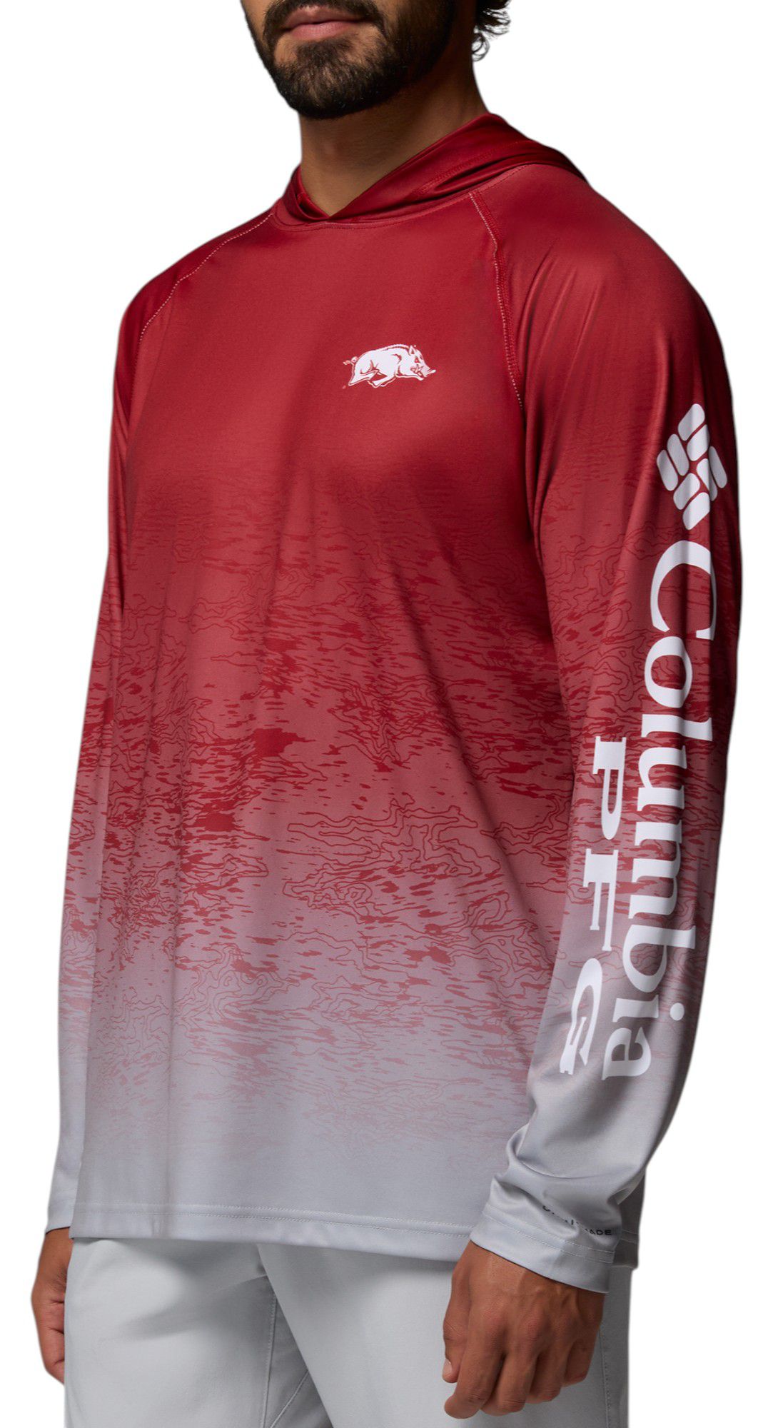 Columbia Men's Arkansas Razorbacks Red Super Terminal Tackle Ombre Pullover Hoodie product image