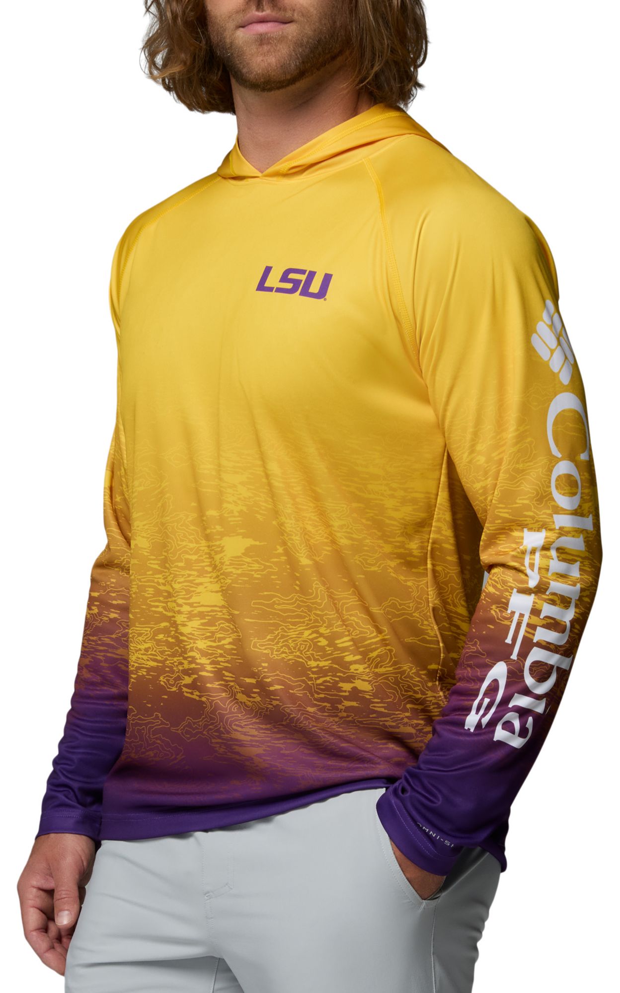 Columbia Men's LSU Tigers Yellow Super Terminal Tackle Ombre Pullover Hoodie product image