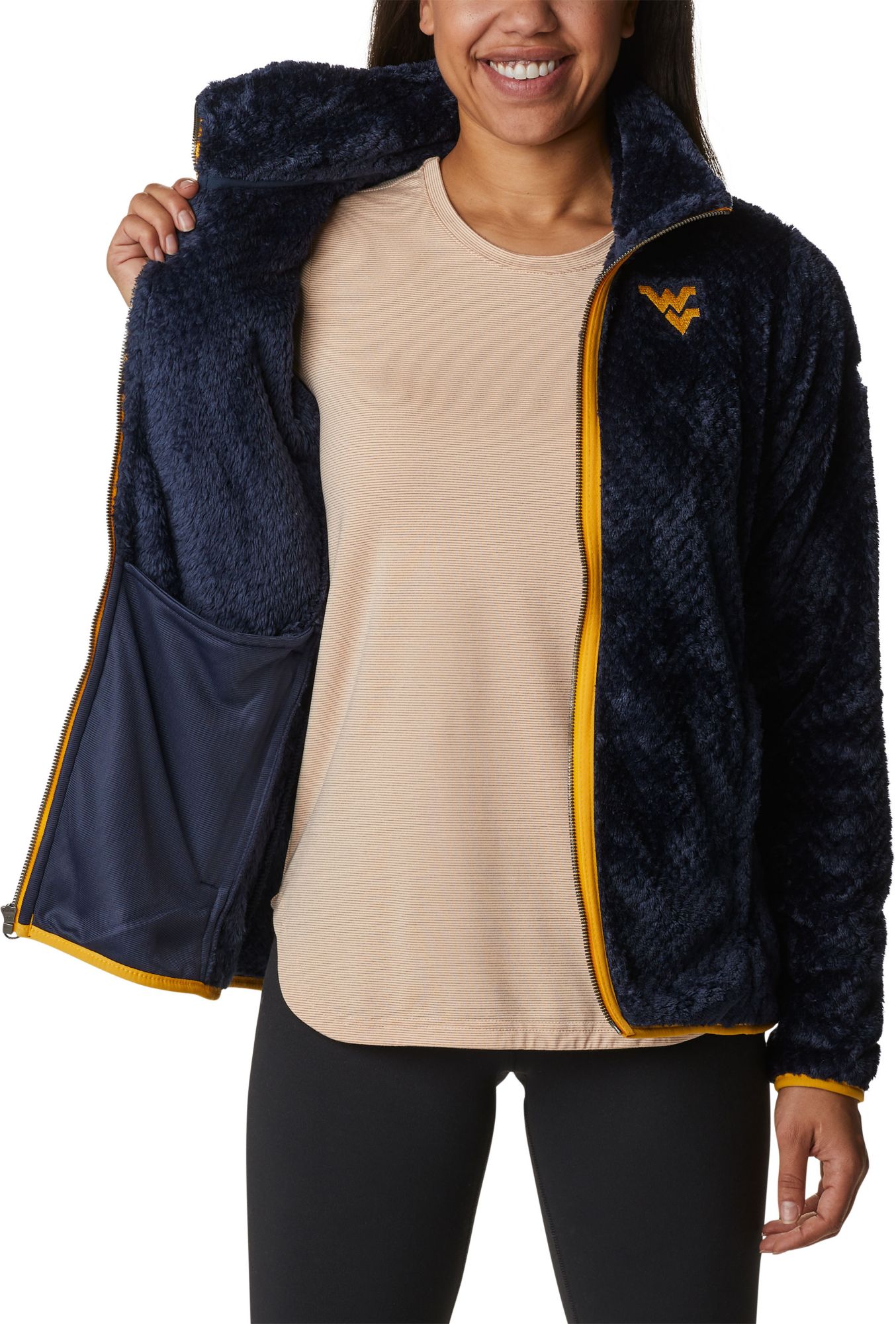 Columbia Women's West Virginia Mountaineers Blue Fire Side Sherpa Full-Zip Jacket