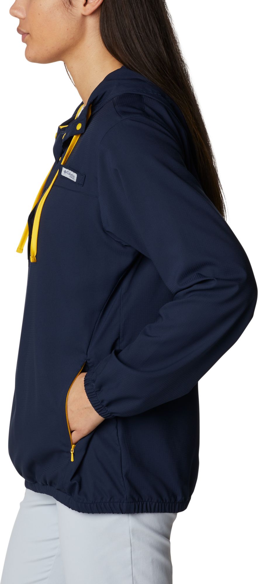 Columbia Women's Michigan Wolverines Blue PFG Tamiami Quarter-Snap Long Sleeve Hooded Shirt product image