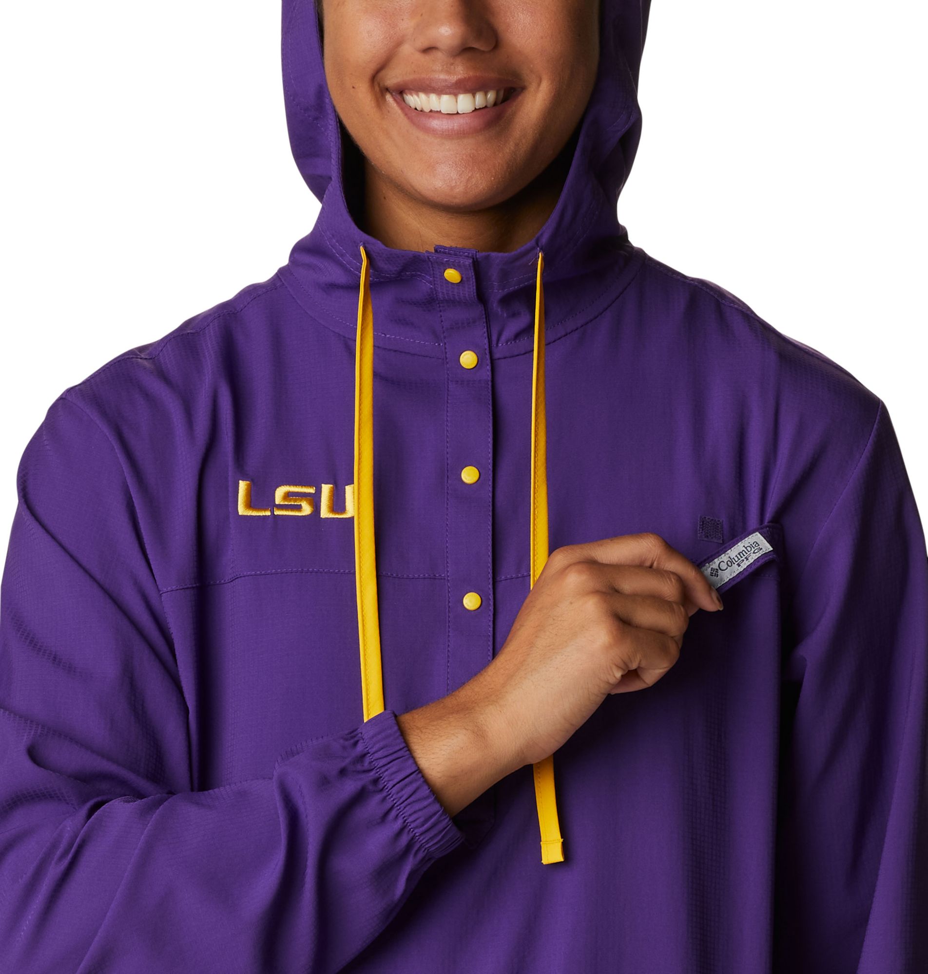 Columbia Women's LSU Tigers Purple PFG Tamiami Quarter-Snap Long Sleeve Hooded Shirt product image