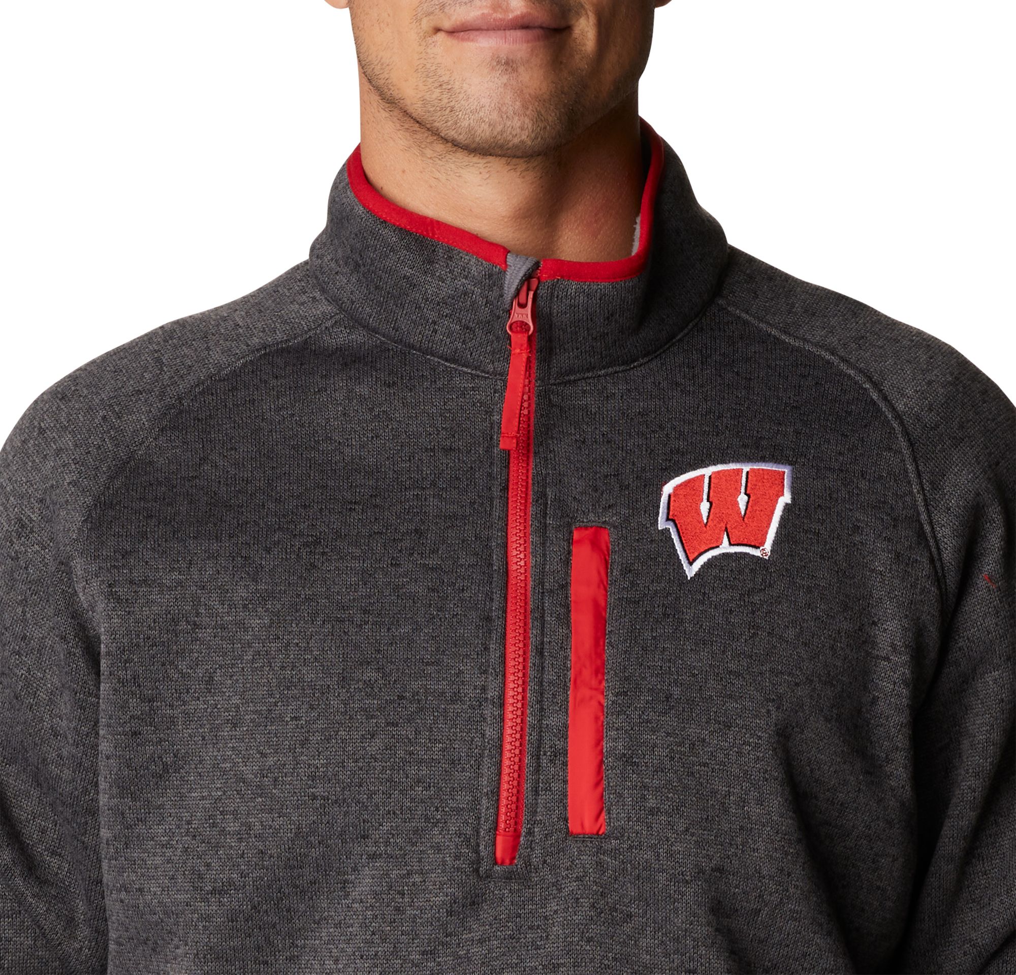 Columbia Men's Wisconsin Badgers Grey CLG Canyon Point&trade; Sweater Fleece 1/2 Zip product image