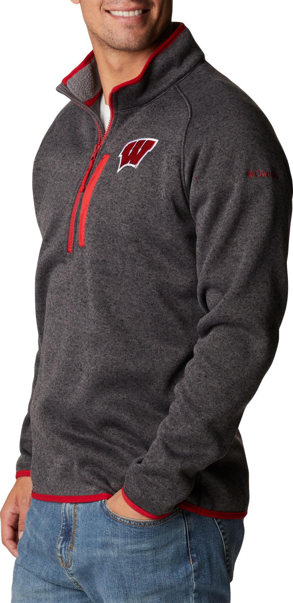 Columbia Men's Wisconsin Badgers Grey CLG Canyon Point&trade; Sweater Fleece 1/2 Zip product image