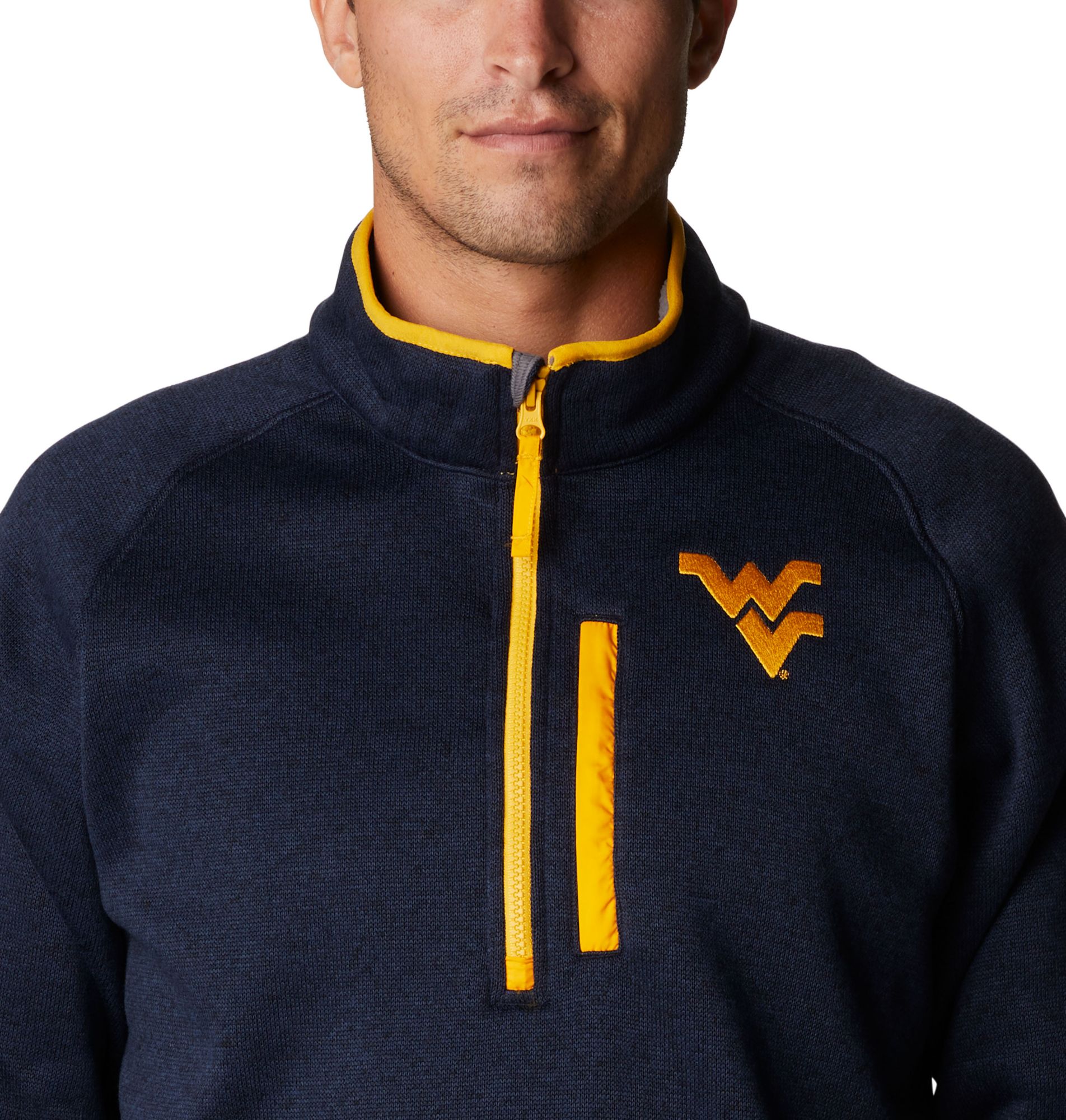 Columbia Men's West Virginia Mountaineers Blue Canyon Point Half-Zip Pullover Fleece Jacket product image