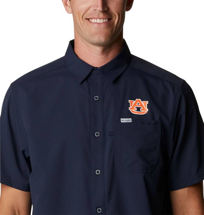 Detroit Tigers Columbia Tamiami Omni-Shade Button-Down Shirt - Navy