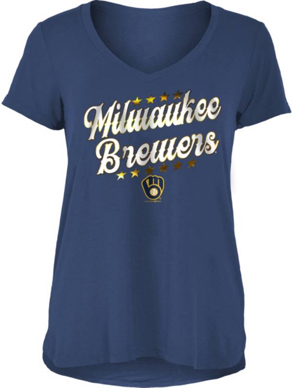 New Era Women's Milwaukee Brewers Navy Spandex V-Neck T-Shirt