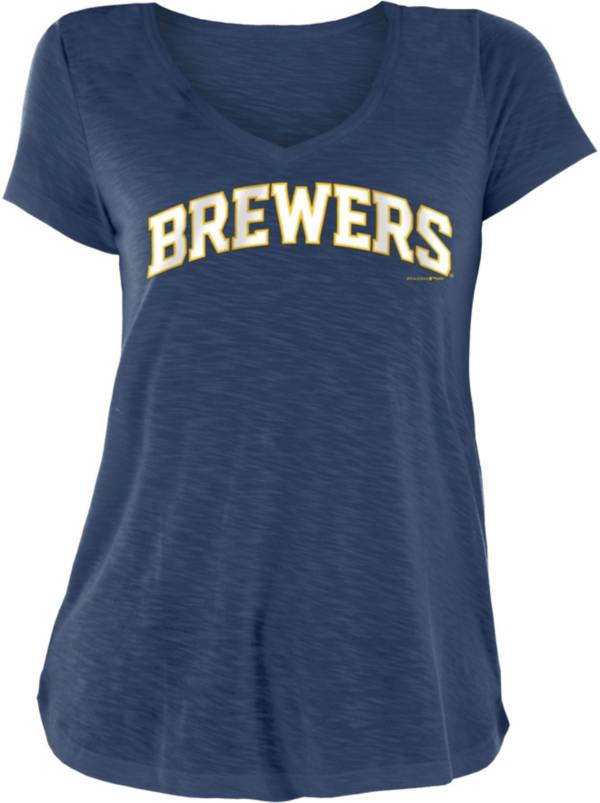 New Era Women's Milwaukee Brewers Navy Slub V-Neck T-Shirt