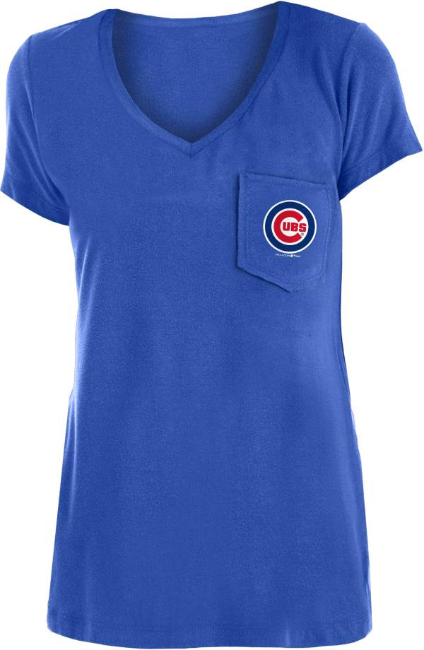 New Era Women's Chicago Cubs Blue Pocket V-Neck T-Shirt