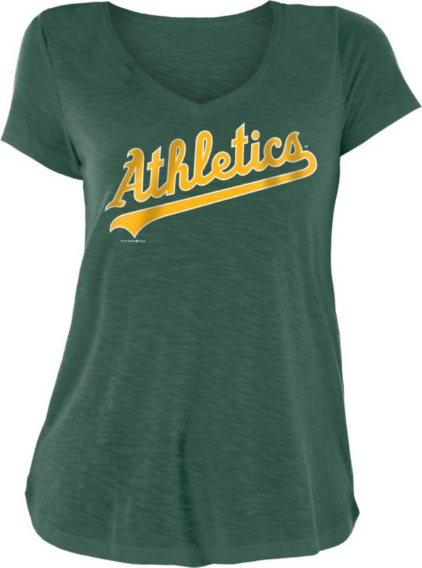 New Era Women's Oakland Athletics Green Slub V-Neck T-Shirt