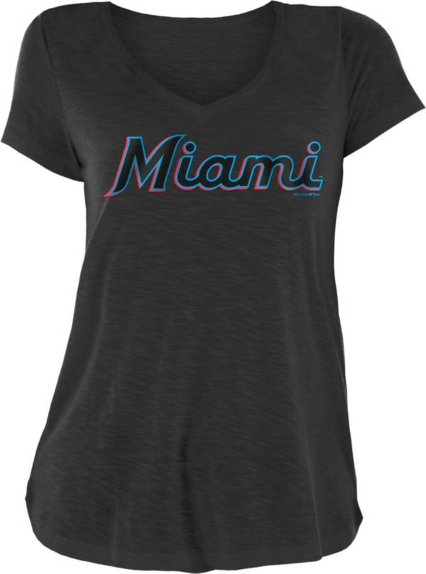 New Era Women's Miami Marlins Black Slub V-Neck T-Shirt