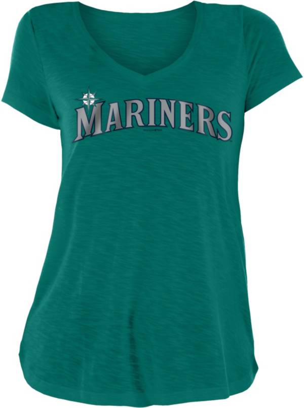 New Era Women's Seattle Mariners Green Slub V-Neck T-Shirt