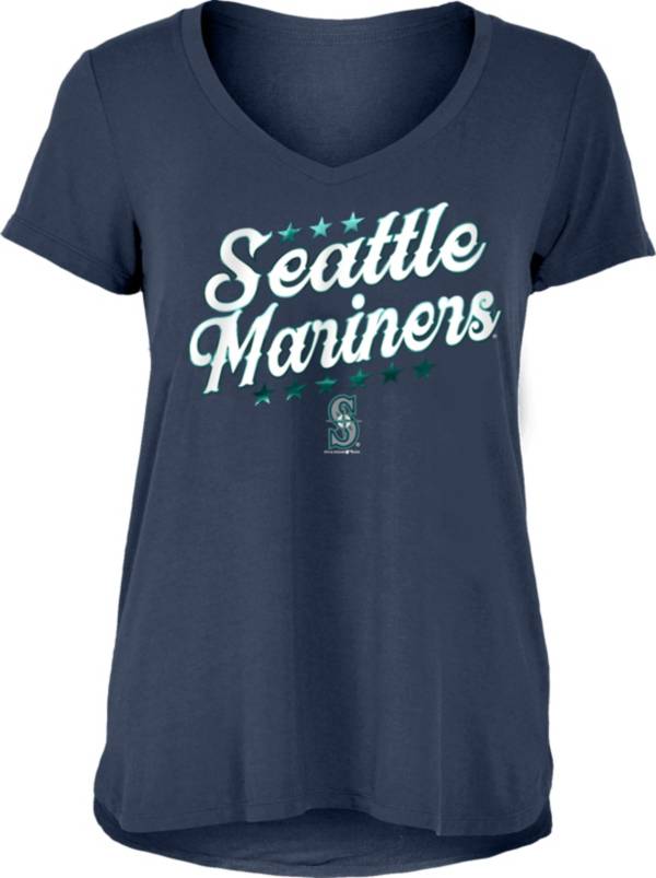 New Era Women's Seattle Mariners Navy Rayon Spandex V-Neck T-Shirt