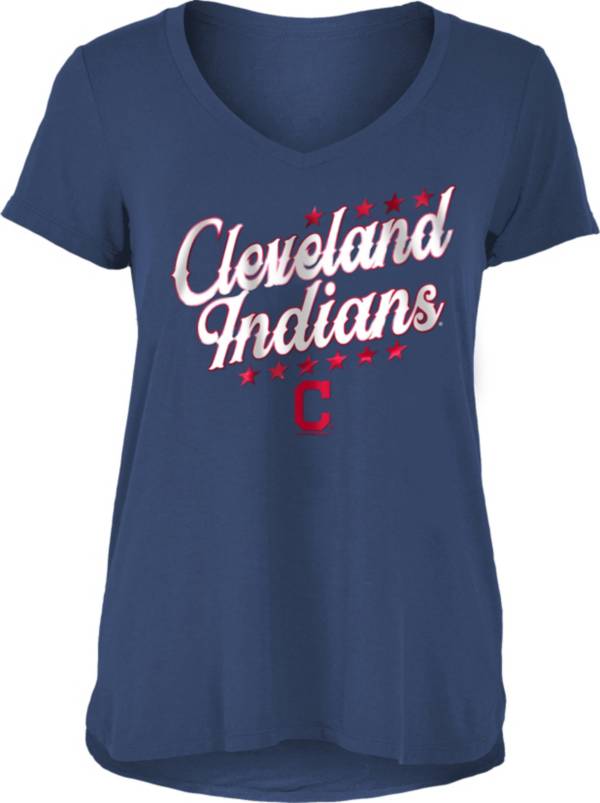 New Era Women's Cleveland Indians Navy Rayon Spandex V-Neck T-Shirt