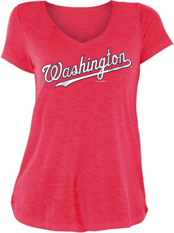 New Era Women's Washington Nationals Red Slub V-Neck T-Shirt