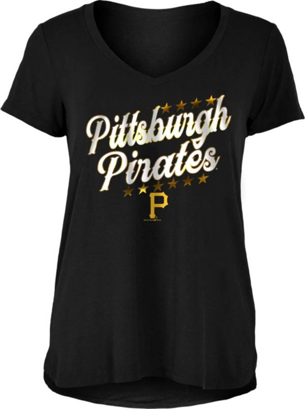 New Era Women's Pittsburgh Pirates Black Rayon Spandex V-Neck T-Shirt