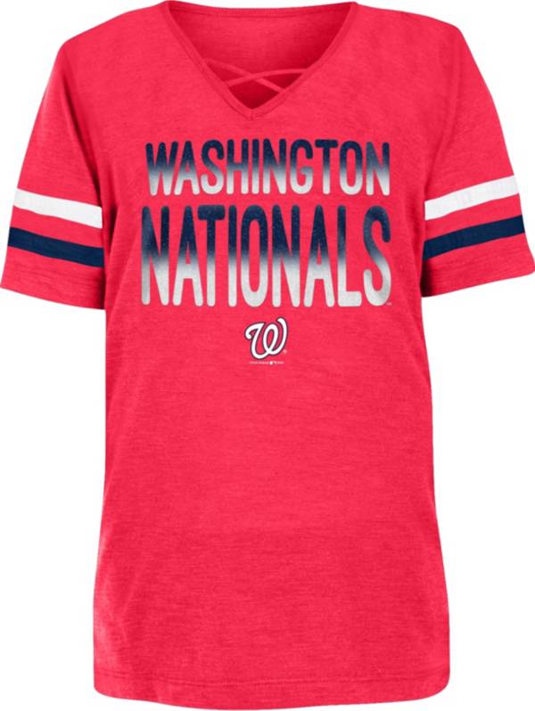 New Era Youth Girls' Washington Nationals Red Slub V-Neck T-Shirt