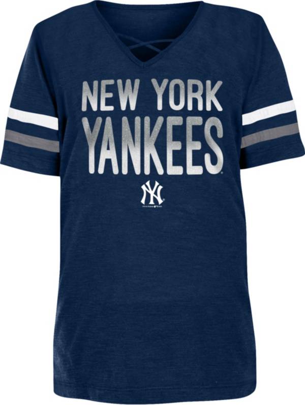 New Era Youth Girls' New York Yankees Navy Slub V-Neck T-Shirt